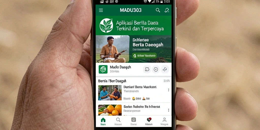Tampilan antarmuka aplikasi MADU303 untuk berita daerah.