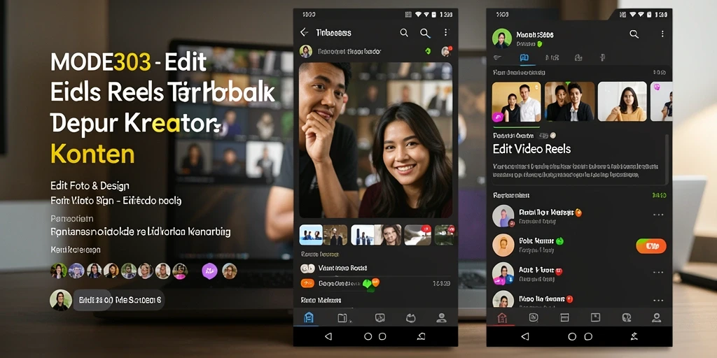 Antarmuka pengguna aplikasi MODE303 untuk edit video reels yang intuitif.