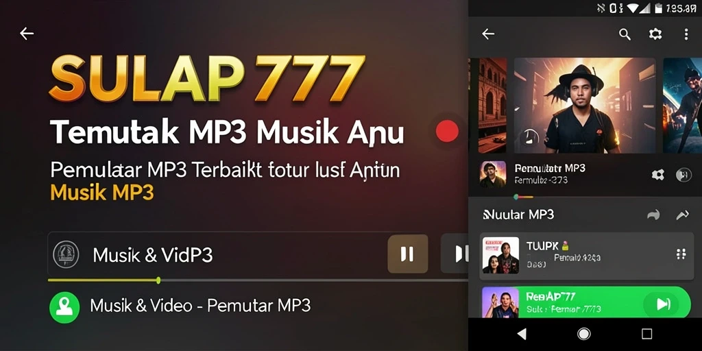 Tampilan antarmuka SULAP777 yang sederhana dan modern untuk Pemutar MP3.