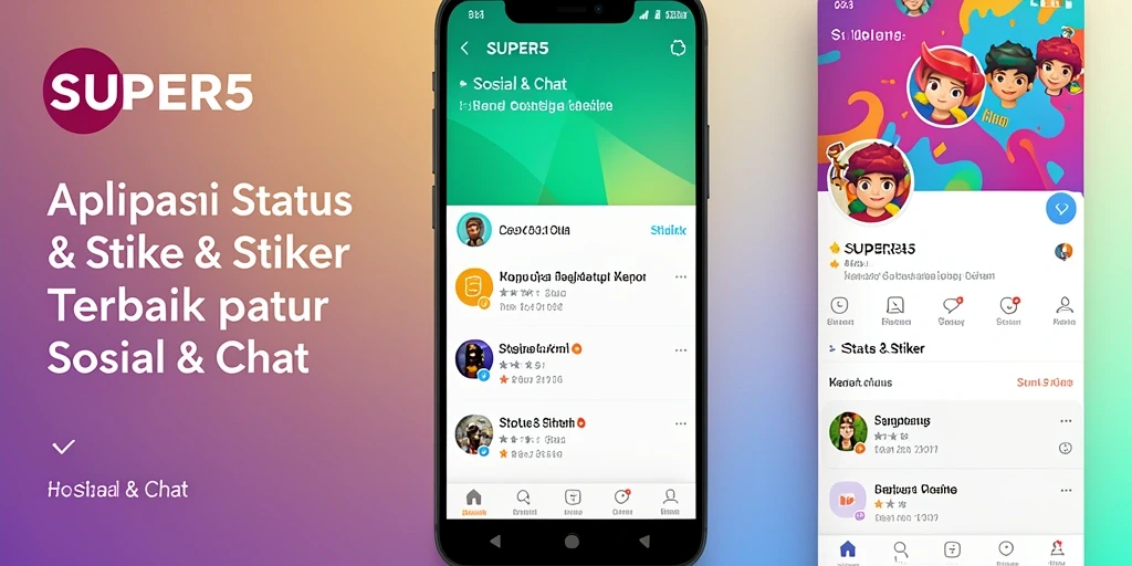 Tampilan antarmuka aplikasi SUPER5 dengan stiker menarik.