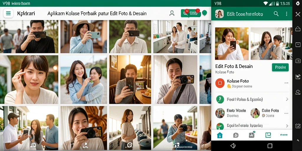 Tampilan antarmuka V98 yang intuitif untuk kolase foto.